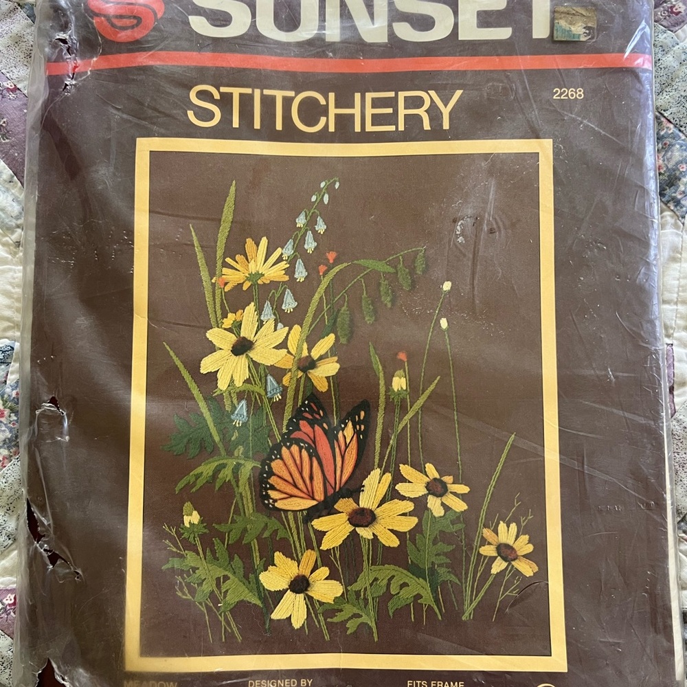 Sunset Stitchery Monarch Butterfly Floral Wall Art - Yellow & Orange